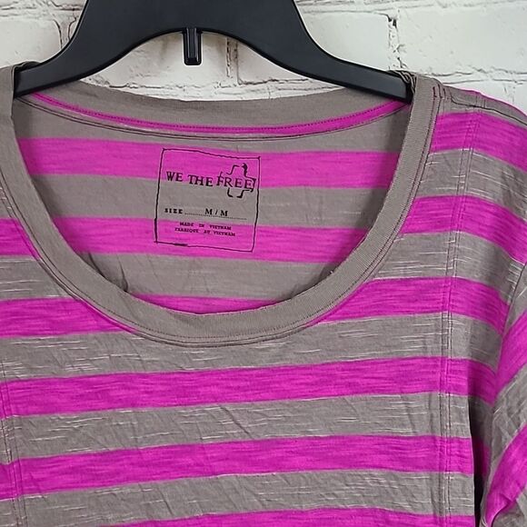 Free People Super Soft Crop Top Pewter Purple Striped Pleated T-Shirt Casual Tee - Picture 3 of 10